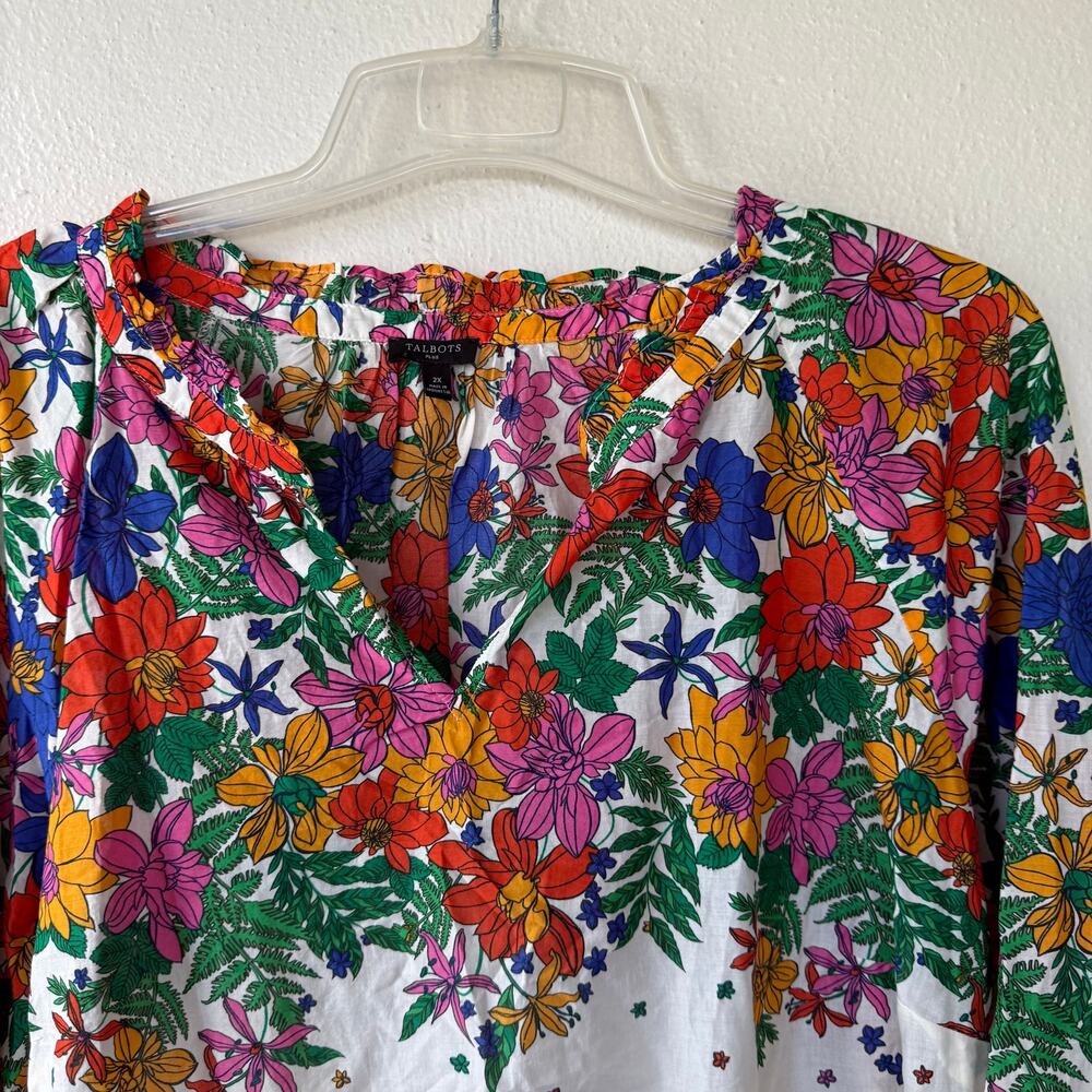 Talbots Floral white multicolored floral Boho Blouse Size 2X - Picture 4 of 9